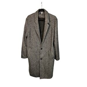 H&M Divided Men's Herringbone Wool Blend Trench Coat Overcoat Size M